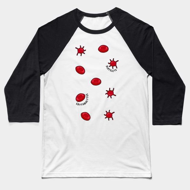 Hand Drawn Red Blood Cells Pack Baseball T-Shirt by Sofia Sava